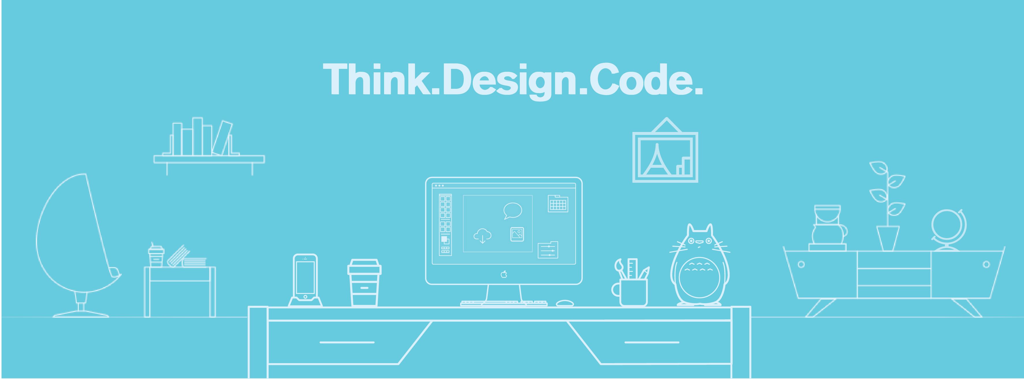 A graphic of think,design and code